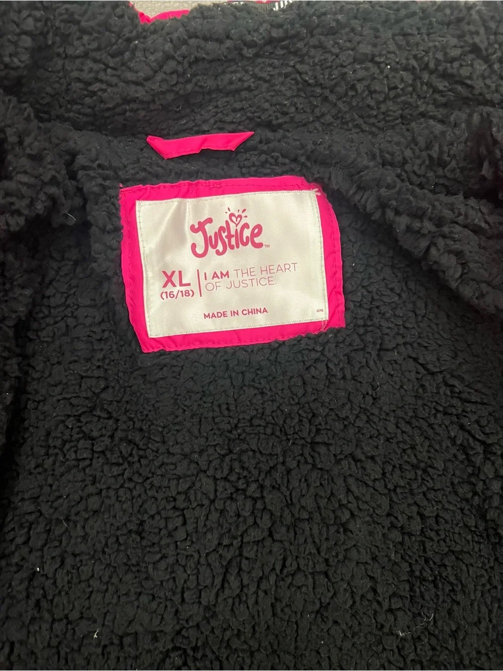 Justice Girls Pink Puffer Jacket Fleece Lined Full Zip XL (16/18)